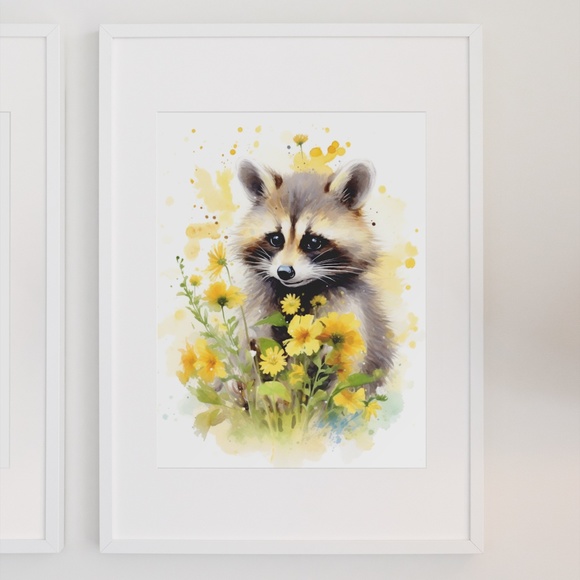 Cute Raccoon Watercolor Wall Art Illustration Print Poster Card Unframed - Picture 3 of 6